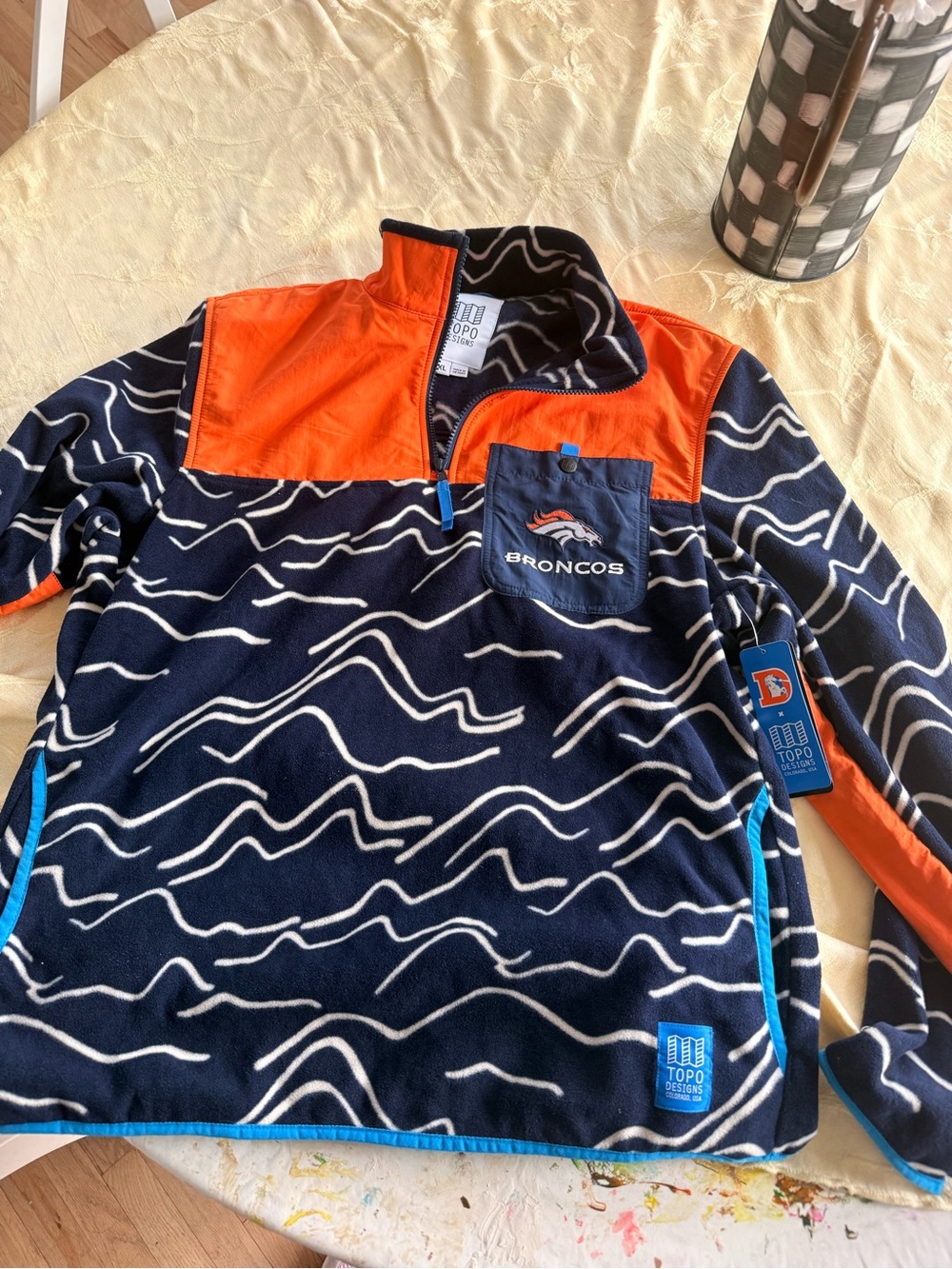 Topo Designs Men's Navy and Orange Broncos Fleece Pullover
